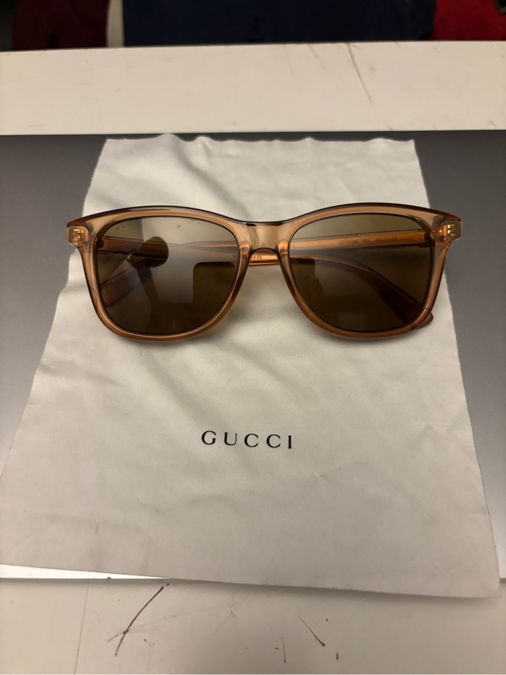 Gucci Women’s Amber Transparent Frame Sunglasses with Brown Lenses